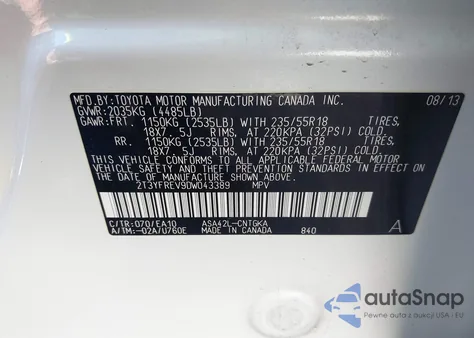 2013 Toyota Rav4 Limited from USA, damaged, VIN 2T3YFREV9DW043389